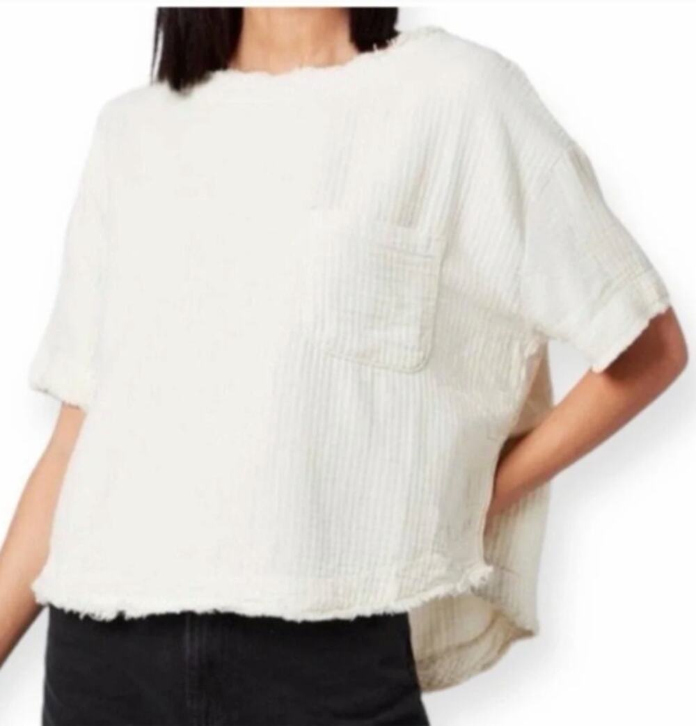 We The Free Palo Alto Top L Cream Double Gauze Cotton Oversized Crop Top Boho